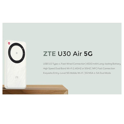 ZTE 5G Portable WiFi Mobile Router U30 Air, Intelligent Dual Network up to 650Mbps, NFC One Touch Connect, 4500mAh Large Battery Unlock - Global Version