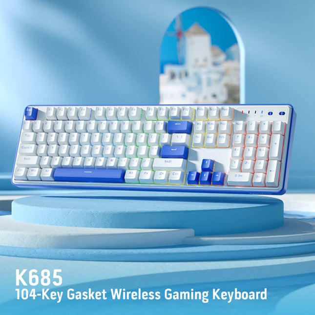 Redragon FAYE K685 PRO 104 Keys, 3-Modes, 100% Wireless Gasket RGB Mechanical Gaming Keyboard, Linear Red Switch - Klein Blue/Oia White