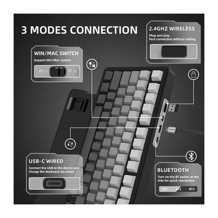 ATTACK SHARK X85 Tri-Mode (USB-C/2.4G /Bluetooth) 75% Wireless Gasket Mounted Mechanical Gaming Keyboard