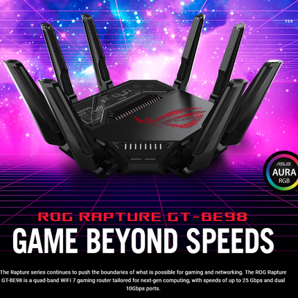 Asus ROG Rapture GT-BE98 Quad-band WiFi 7 (802.11be) Gaming Router - Black