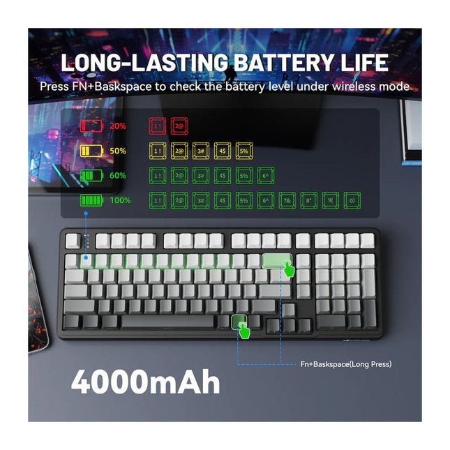 ATTACK SHARK X98 Full-size Tri-Mode (Bluetooth & 2.4 G Wireless & Type-C Wired )Wireless Mechanical Keyboard