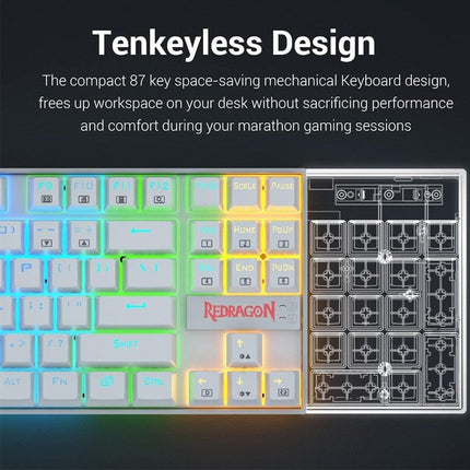 Redragon KUMARA K552W RGB TKL Wired Mechanical Gaming Keyboard (Blue Switch) - White