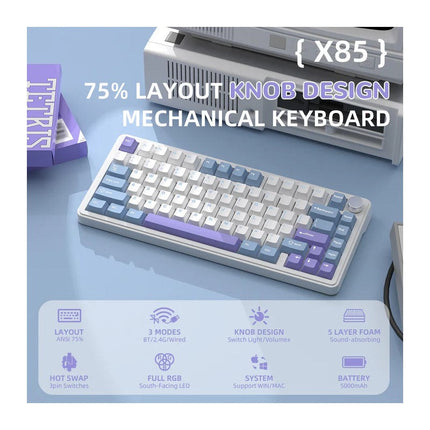 ATTACK SHARK X85 Tri-Mode (USB-C/2.4G /Bluetooth) 75% Wireless Gasket Mounted Mechanical Gaming Keyboard
