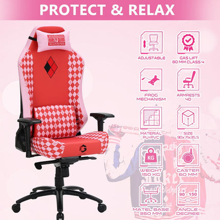 GAMEON Licensed Gaming Chair With Adjustable 4D Armrest & Metal Base - Harly Quinn