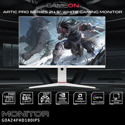 GAMEON GOA24FHD180IPS Artic Pro Series 24" FHD, 180Hz, MPRT 0.5ms, Fast IPS Gaming Monitor (Support PS5) - White