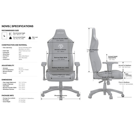 Andaseat Novis Gaming Chair, PVC, Large - Black