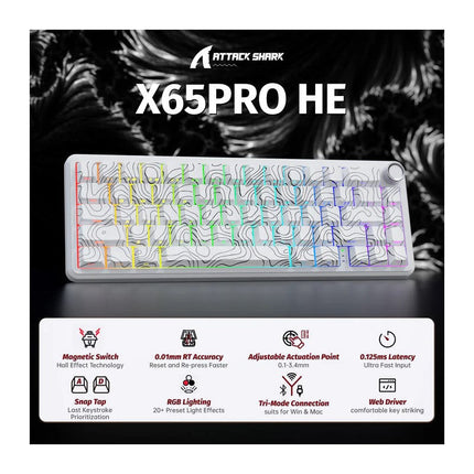 ATTACK SHARK X65PRO HE 60% Wireless Tri-Mode Connection (USB-C/2.4G Wireless/Bluetooth) Rapid Trigger Keyboard Magnetic Switch