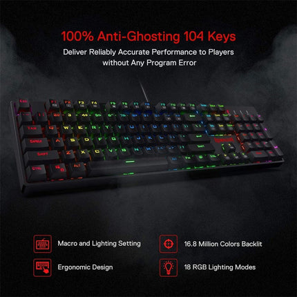 Redragon SURARA K582 RGB Wired Mechanical Gaming Keyboard (Quiet-Red Switches) - Black