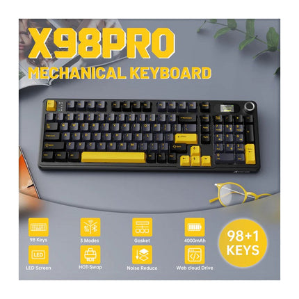ATTACK SHARK X98PRO Tri-Mode (USB-C/2.4G Wireless/Bluetooth) 99% Wireless Mechanical Gaming Keyboard with 1.5" LED Matrix Screen & Knob