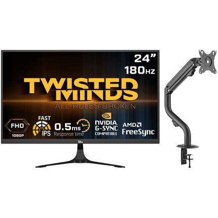 Twisted Minds 24" FHD FAST IPS, 180Hz, 0.5ms, HDMI 2.0 Gaming Monitor - Black with Twisted Minds Monitor Arm