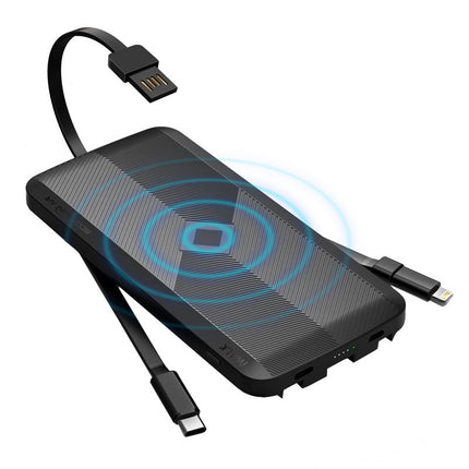 iWalk Scorpion Air 8000mAh Portable Power Bank With Wireless Charging & In-Built Cables - Black
