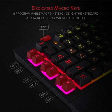 Redragon K512 Shiva RGB Backlit Membrane Wired Gaming Keyboard with Multimedia Keys - (English Layout)