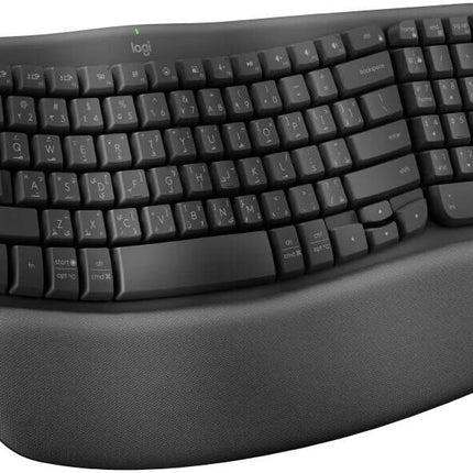 Logitech Wave Keys Wireless Ergonomic Keyboard with Cushioned Palm Rest, Comfortable Natural Typing,  Bluetooth, Logi Bolt Receiver, for Multi-OS, Windows/Mac, English/Arabic Layout - Graphite