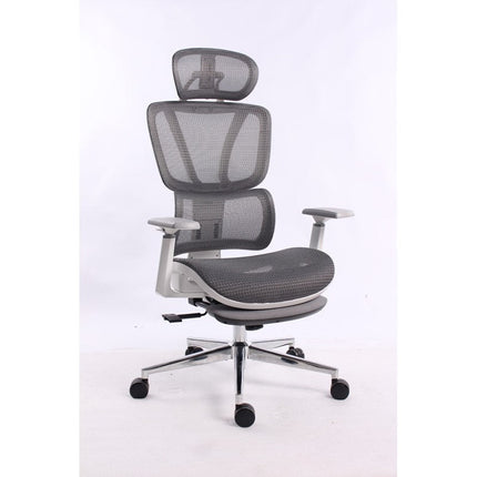 Black Bull Mesh Office and Gaming Chair with Footrest  - White / Grey
