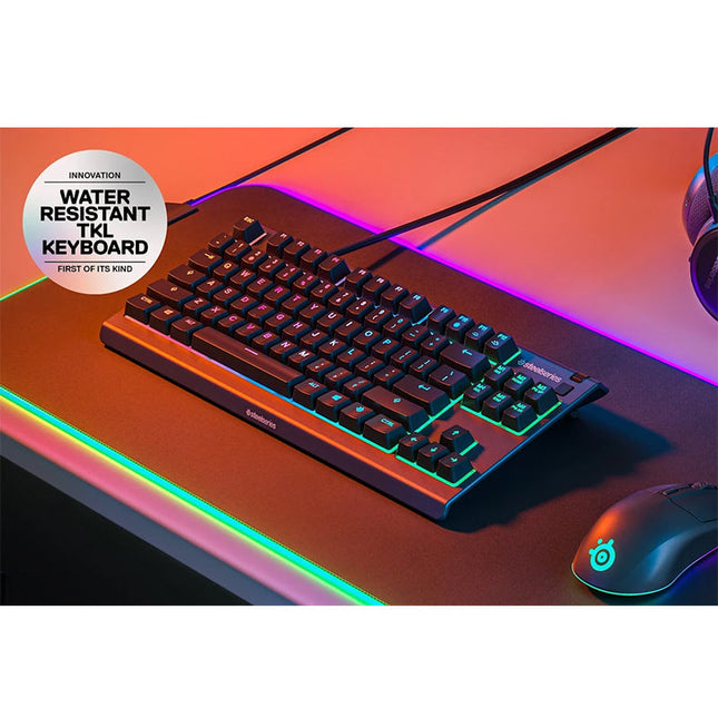 SteelSeries Apex 3 TKL Water Resistant Whisper Quiet Keyboard with RGB Lighting Gaming Keyboard - Black (Arabic layout)