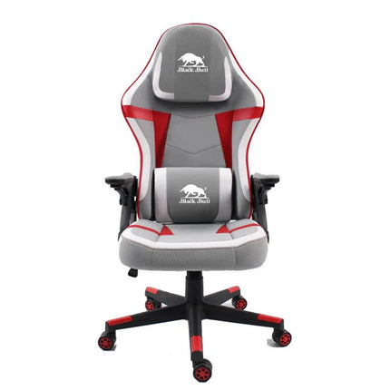 Black Bull Gaming Chair With Molded Headrest Up & Down - Fabric, Gray White/Red