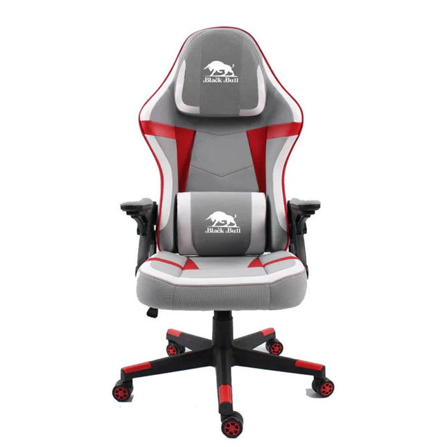 Black Bull Gaming Chair With Molded Headrest Up & Down - Fabric, Gray White/Red