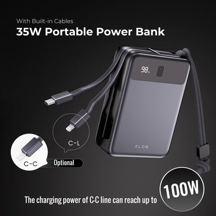 ZLOS DB20 35W 20000mAh Power Bank with Built-in Cables - Anthracite Grey (2 Years Warranty)