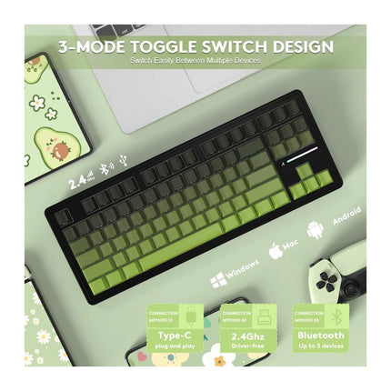 ATTACK SHARK M87PRO Wireless Mechanical Keyboard with Side Printed PBT Keycaps - Gradient Green