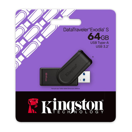 Kingston 64 GB Portable USB 3.2 Gen 1 DataTraveler Exodia S, USB Flash Drive - Black/Black