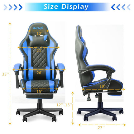 Gamax Gaming Chair Model 1-LT001L with Linkage Function Armrest & Retractable Footrest - Black