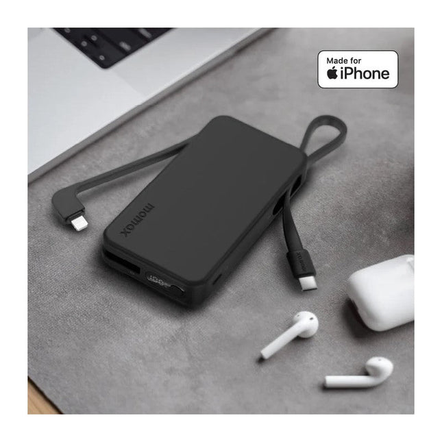 Momax 1-Power Vital+ 10000mAh Battery Pack with Built-in USB-C and Lightning Cable
