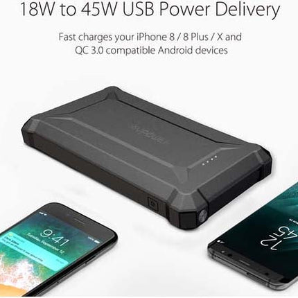 RAVPower Rugged Waterproof 10050mAh PD QC 3.0 Power Bank - Black
