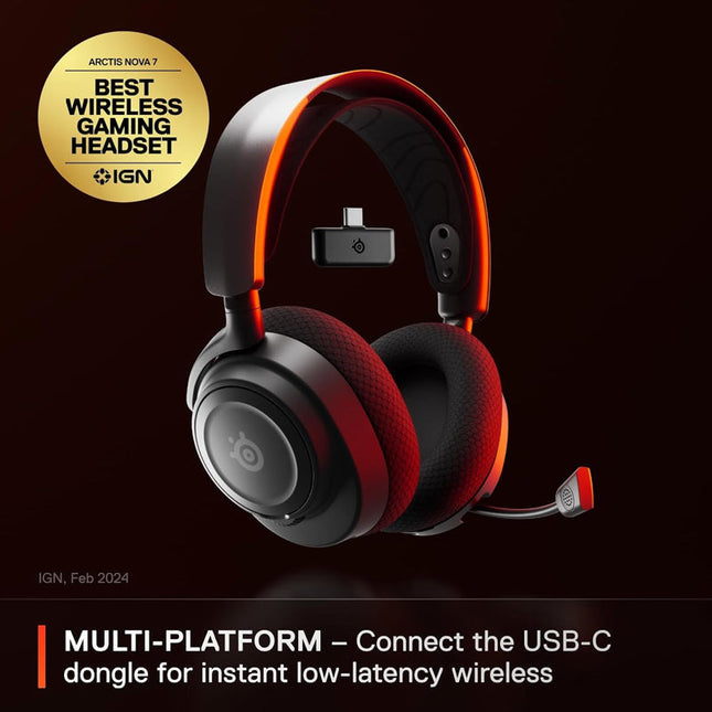 SteelSeries Arctis Nova 7 WIRELESS Gaming Headset for PC, Playstation & Xbox, USB-C dongle, Black