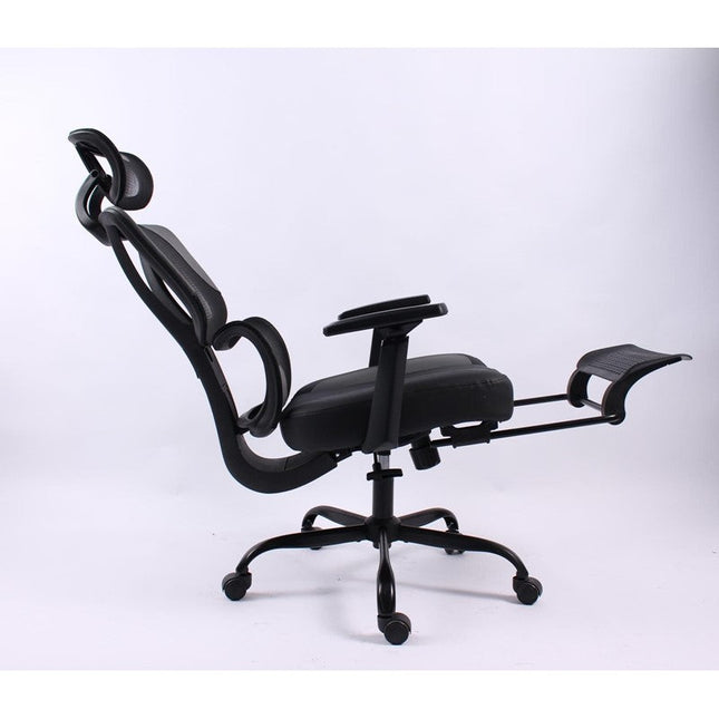 Black Bull Mesh Office and Gaming Chair with Footrest  - Black