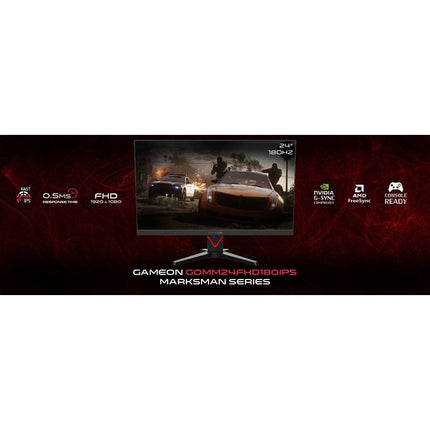 GAMEON GOMM24FHD180IPS Marksman Series 24" FHD, 180Hz, MPRT 0.5ms, HDMI 2.1, Fast IPS Gaming Monitor (Supports PS5) - Black