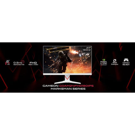 GAMEON GOAM24FHD180IPS Marksman Series 24" FHD, 180Hz, MPRT 0.5ms, HDMI 2.1, Fast IPS Gaming Monitor (Supports PS5) - White