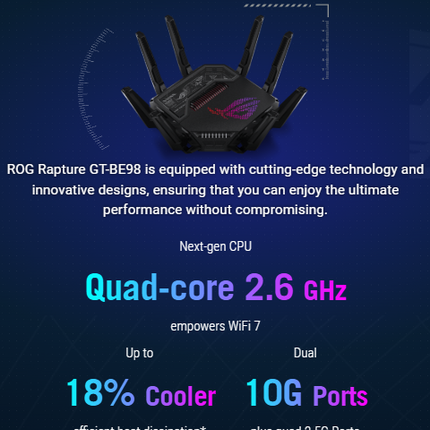 Asus ROG Rapture GT-BE98 Quad-band WiFi 7 (802.11be) Gaming Router - Black