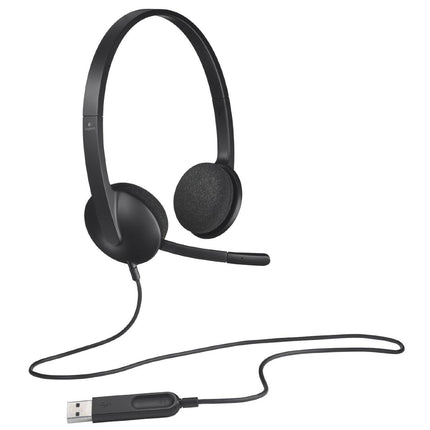 Logitech H340 USB Headset, Plug And Play, Noise Cancelling Microphone, USB Type A, Adjustable Headband - Black