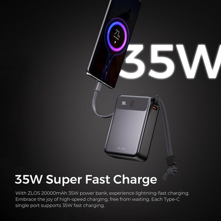 ZLOS DB20 35W 20000mAh Power Bank with Built-in Cables - Anthracite Grey (2 Years Warranty)