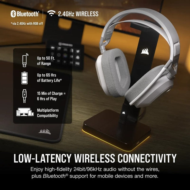 Corsair HS80 MAX Wireless/ Bluetooth Gaming Headset for PC, PS5, Switch & Mobile - White