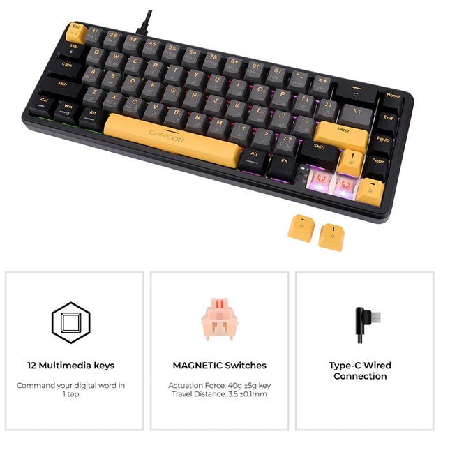 GAMEON VOLT Series GOMGK68-RS 60% RGB Magnetic Mechanical Wired Gaming Keyboard with Customization Software, Pink Switch - English/Arabic
