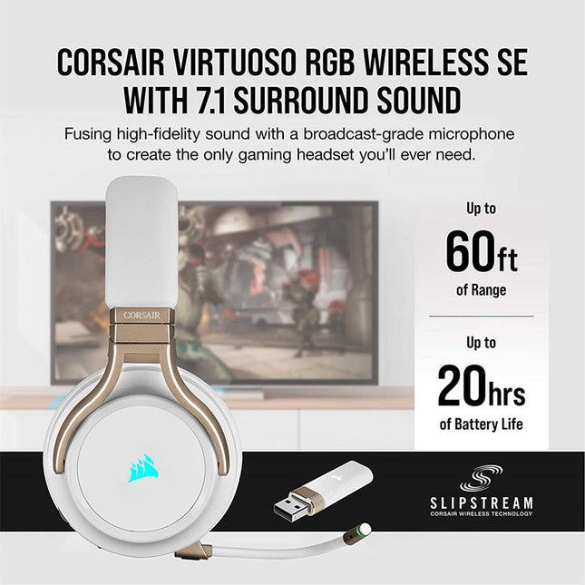 Corsair VIRTUOSO RGB Wireless High-Fidelity Gaming Headset - Pearl White