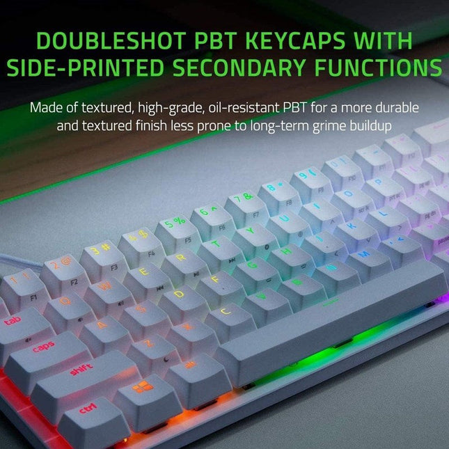Razer Huntsman Mini 60% Wired RGB Mechanical Gaming Keyboard with Razer Clicky Optical (Purple Switch) - Mercury (US Layout)