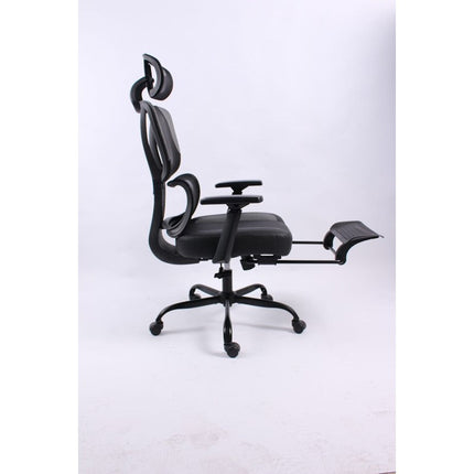 Black Bull Mesh Office and Gaming Chair with Footrest  - Black