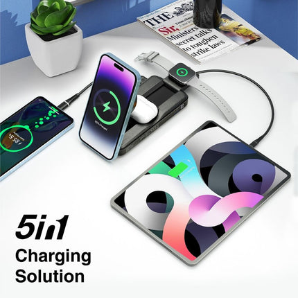 Promate 10000mAh 5-in-1 Foldable MagSafe Compatible Wireless Charging Power Bank