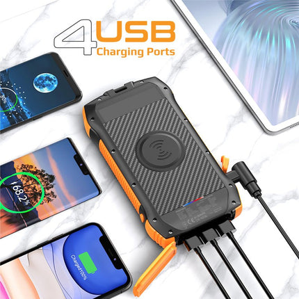 Promate 20000mAh Rugged EcoLight Solar Power Bank, IP65, 20W PD, 4 USB Ports, 10W Wireless Charging, Dual Charging Input, 550 lm LED Flash Light