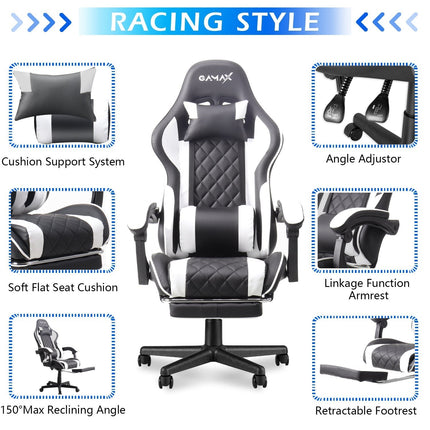 Gamax Gaming Chair Model 1-LT001L with Linkage Function Armrest & Retractable Footrest