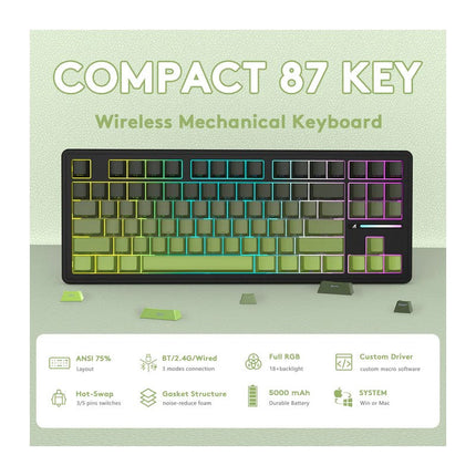 ATTACK SHARK M87PRO Wireless Mechanical Keyboard with Side Printed PBT Keycaps - Gradient Green