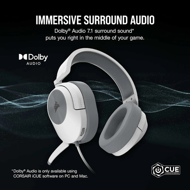 Corsair HS55 SURROUND Wired Gaming Headset for PC, PS5, Xbox & Mobile - White