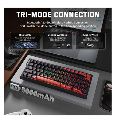 ATTACK SHARK X68PRO HE 60% Tri-Mode Wireless 8KHz Keyboard With 0.01mm RT Accuracy, Magnetic Switch - Black/Red