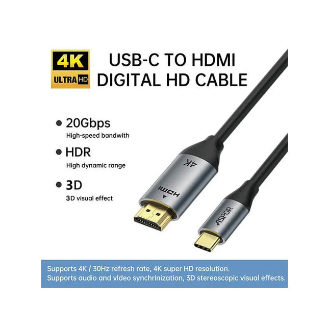 Aspor HDR HDMI to Type-C Cable (2 M)