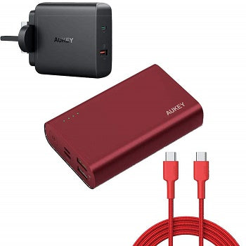 Aukey 10000mAh USB-C Power Bank with Quick Charge 3.0 &amp; Power Delivery - Red