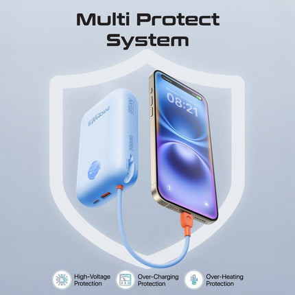 Promate 30000mAh Ultra Compact 35W Power Bank with Built-In USB-C & Lightning Cable - Blue