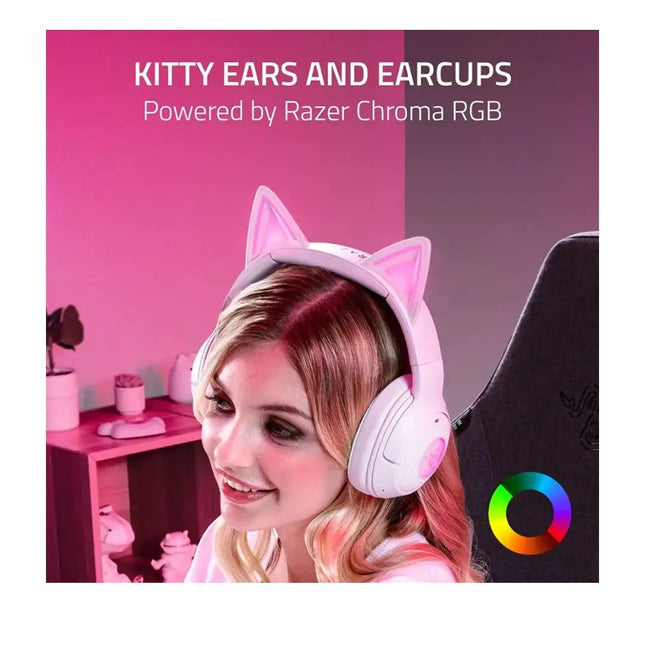 Razer Kraken Kitty V2 Wireless Bluetooth RGB Gaming Headset with Kitty Ears - White