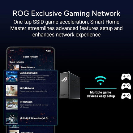 Asus ROG Strix GS-BE18000 Tri-Band Wi-Fi 7 Gaming Router (320 MHz Bandwidth, 4096-QAM, 8 x 2.5G Ports, Mobile Game Mode, Aura RGB, AiMesh, VPN, up to 300 m² Coverage)